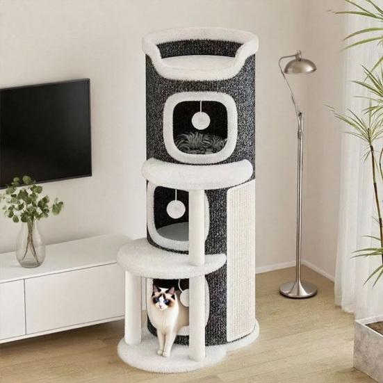 Drapak dla kota Wieża do wspinania dla kota Beczka do drapania dla kota z 3 jaskiniami dla kota Sisalowa podkładka do drapania Wielopoziomowa wieża do zabawy dla kota dla rodziny z wieloma kotami