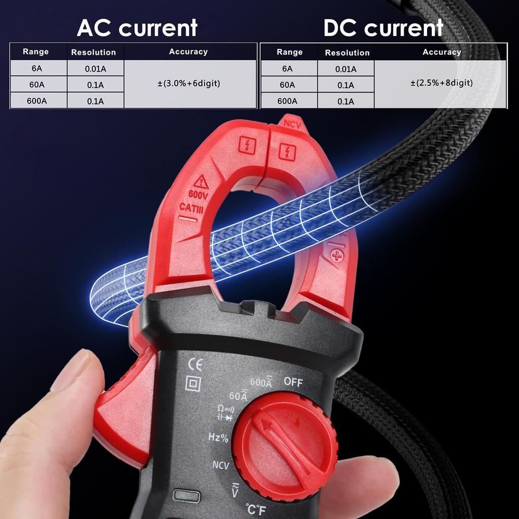 Digital Clamp Meter Multimeter Voltage Tester with Detection and LCD Backlight for Electricians AC/DC Current/Voltage, Temperature, Capacitance,