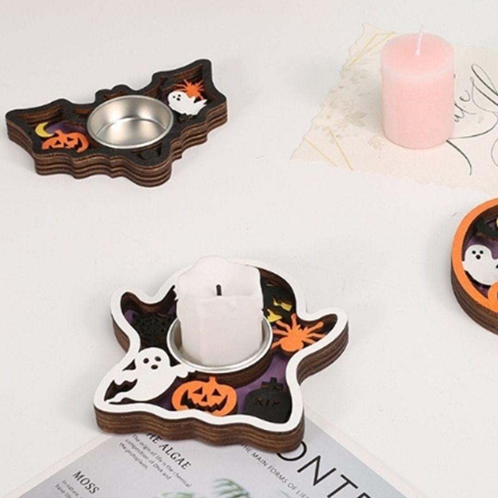 Multi-layered Halloween Candle Holder Romantic Wooden Candle Stands Ghost Festival