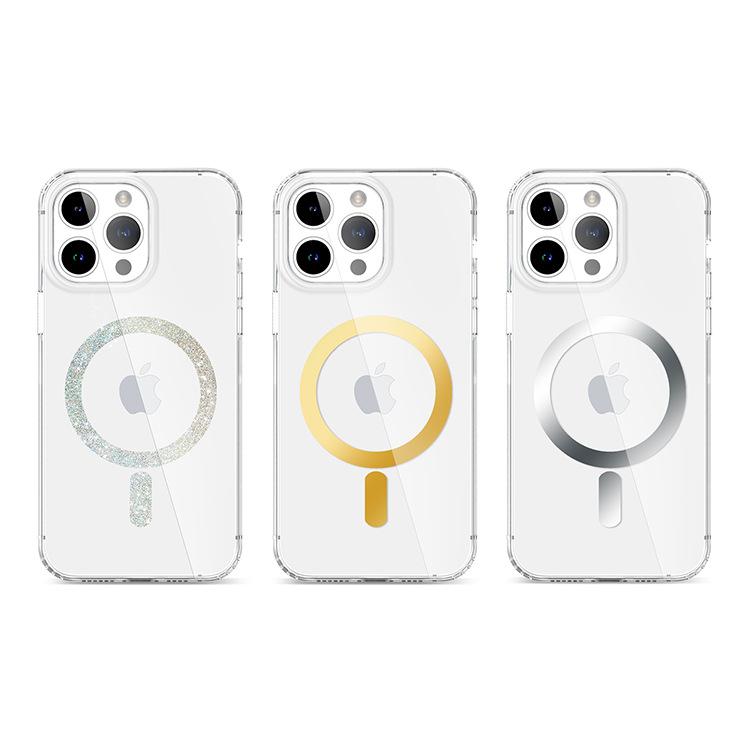 New Mobile Phone Case for IPhone15 Series Wireless Charging IMD Four Corners Anti-fall Magnetic Ring Glitter Powder