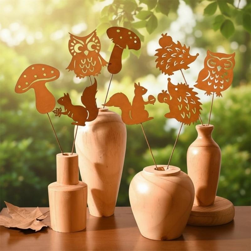 8Pcs Metal Animal for Outside Decorative Garden Stakes Animal Decoration Plant Stakes Metal Art Outside Yard Art