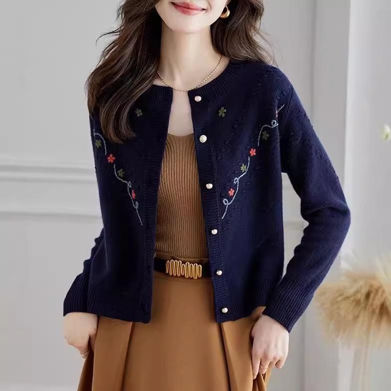 

Autumn Embroidered Knitted Cardigan for Women Casual Loose and Versatile Long Sleeve Sweater Coat S ярко-зеленый