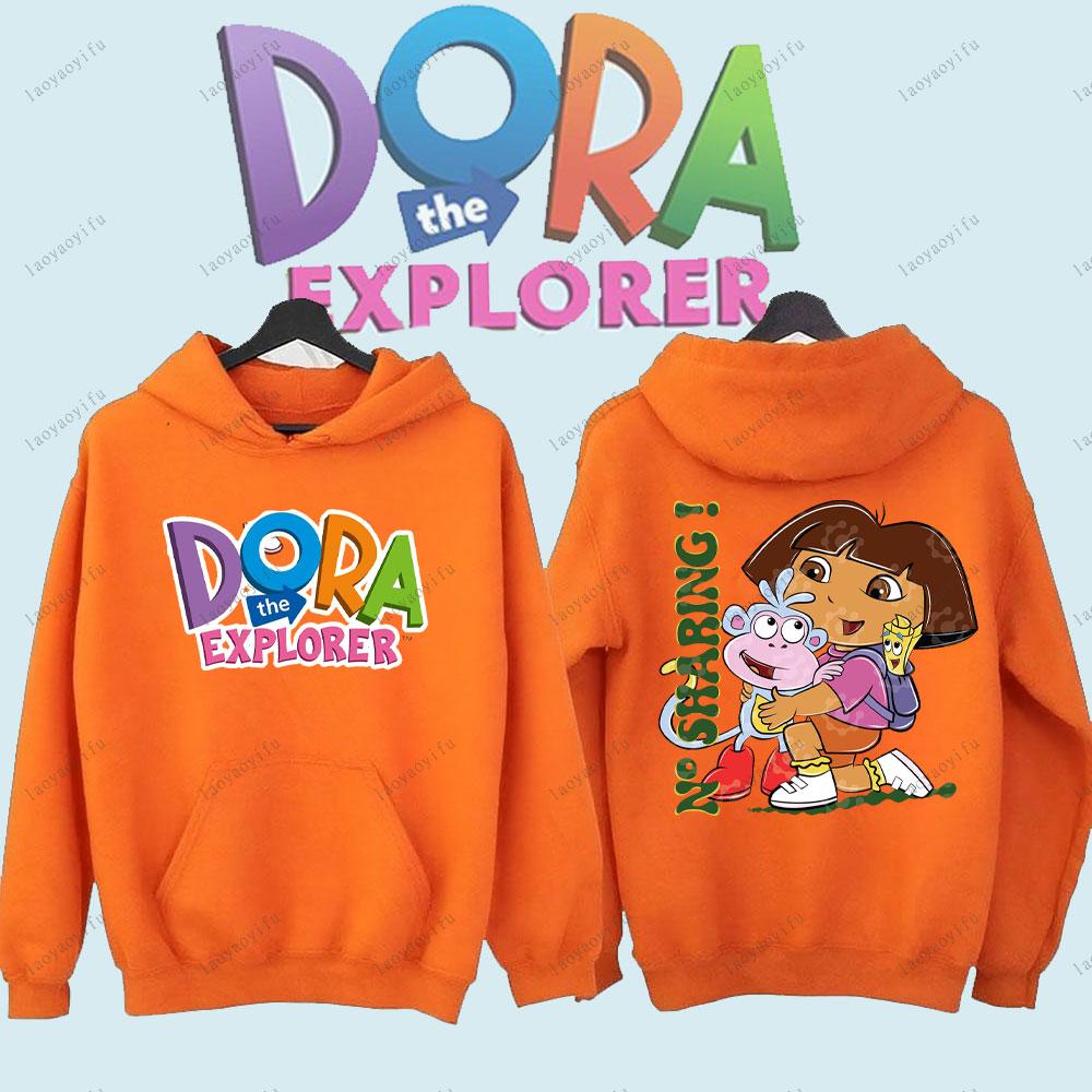 Dora Průzkumnice Oboustranné Mikiny Roztomilé Anime Kreslené Pulovr Unisex Dámské Pánské Sportovní oblečení Sportovní oblečení Zimní Hřejivá Mikina