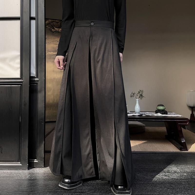 Men's Japanese Bushido Wide-Leg Slit Skirt Pants