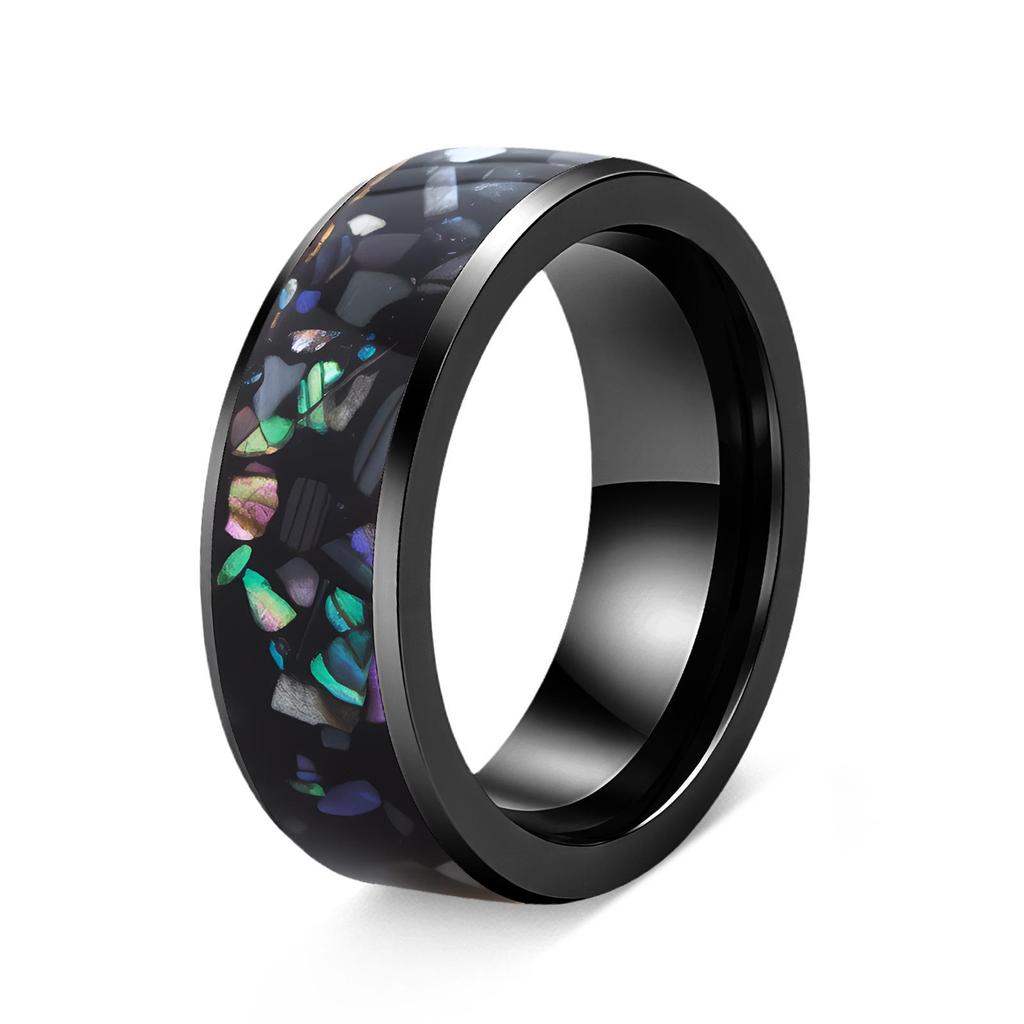 Men's 8mm Titanium Steel Ring with Faux Abalone Shell Inlay - Wedding Band