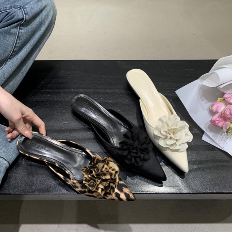 Fashion Bailamos Fashion Sexy Flower Pointed Toe Thin Low Heels Pumps Women Elegant Wedding Mules Shoes Slip On Slippers Zapatos De Muje