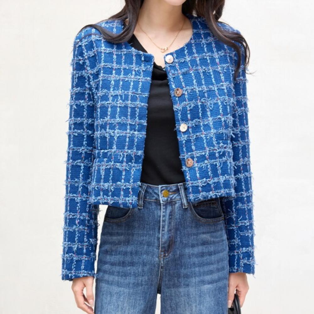 Morris Coming Home Check Fringe Cropped Jacket M2510jk619c