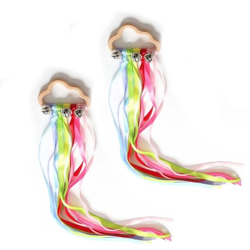 Kids 2Pcs Outdoor Toy Montessori Style Sensory Toy Running Dance Ribbon Ring Bpa-Free Newborn Upwards Develop Colour Recognition