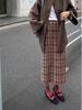 Ready Stock Red Plaid High-Waisted Woolen Skirt with Slit - Retro French Style for Autumn/Winter