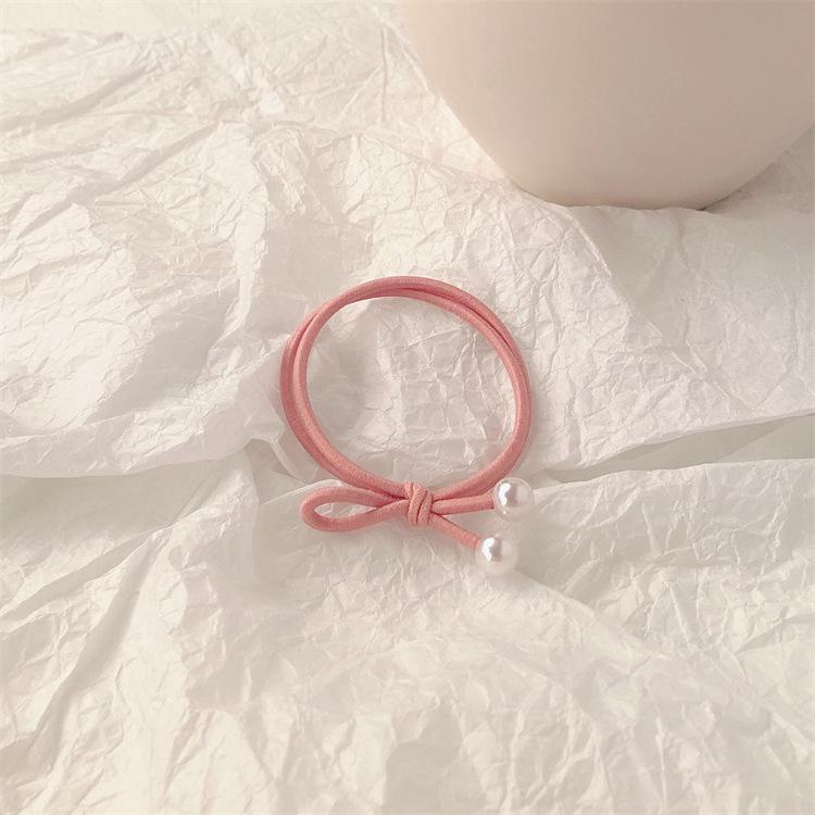 Korean Style Simple Bow Pearl Hair Tie - Elastic Hair Band Accessory