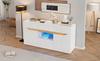 140*40*70cm Wohnzimmer Sideboard mit 4 Schubladen, Schrank mit zwei Fächern, Hochglanz Sofa Beistellschrank mit LED-Beleuchtung, Weiß + Holzfarbe
