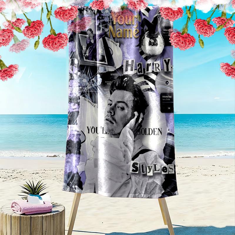 Name Custom Music Themed harry-styles Print Beach Towel, Large Soft Quick Dry Towel for Beach Camping Swimming