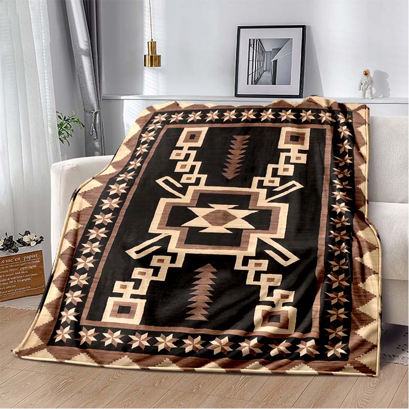 

Vintage Kilim Tribal Geometric Print Flannel Blanket, Soft Cozy Throw for Bed Sofa, Ethnic Home Decor 80cm x 120cm