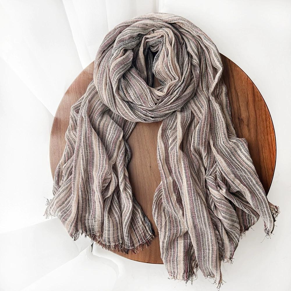 New Arrival Literary Striped Men'S Scarf Autumn Winter Cotton Blended Scarf Long Vintage Scarf
