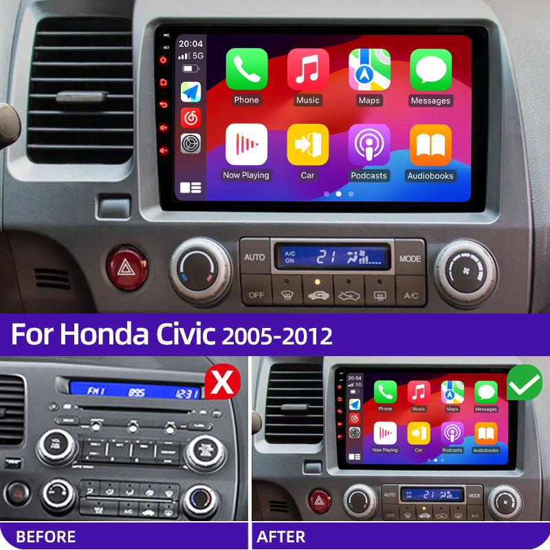 9" Android 12 Carplay Car Stereo Radio for Honda Civic 8 2005 - 2012 Multimedia Player Navigation GPS 2 Din 4G Audio DVD
