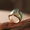 Huitan Fresh Style Green Enamel Women Ring Irregular Design Fashion Party Metal Accessories Gold Color Fancy Jewelry for Wedding