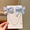Pearl Bow Tassel Hair Clip Elegant Solid Color Hair Claw Children Princess Hairpins  Beauty Hair Accessories