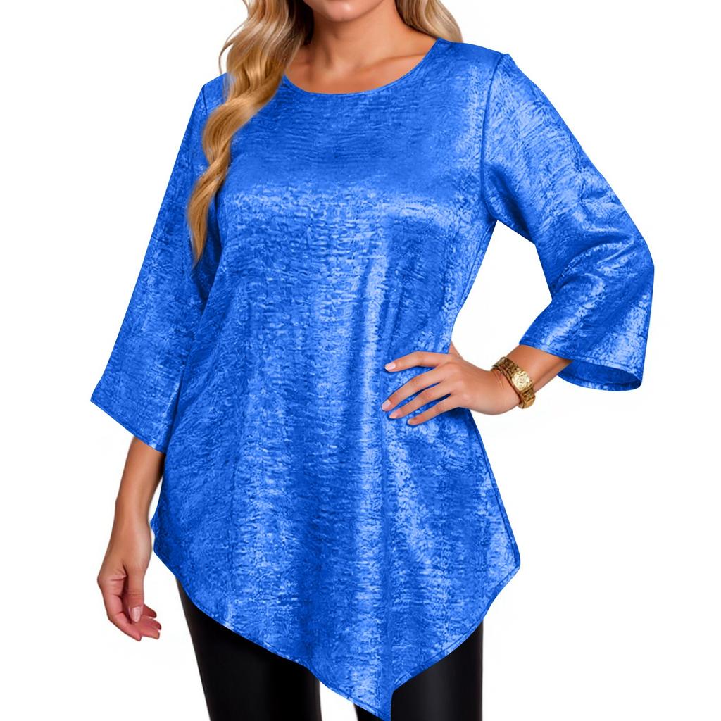 Women's Fashion Casual Solid Color Oversized Round Neck 3/4 Sleeve Loose Fit Top