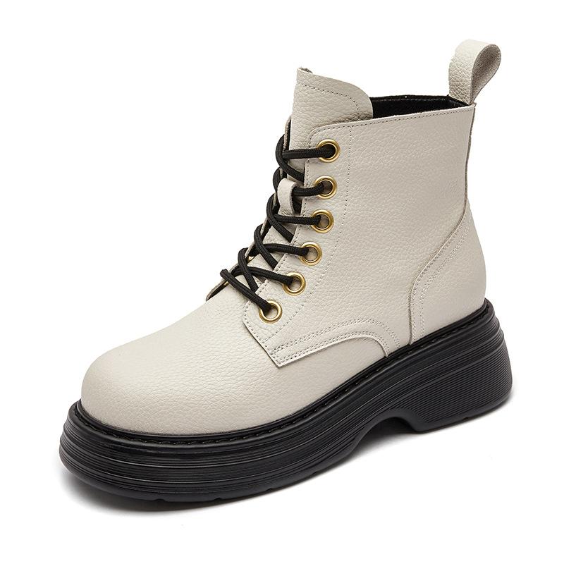 

Leather Martin boots women s short boots 2025 autumn new Internet celebrity explosion thick sole heightening British style small leather boots 40