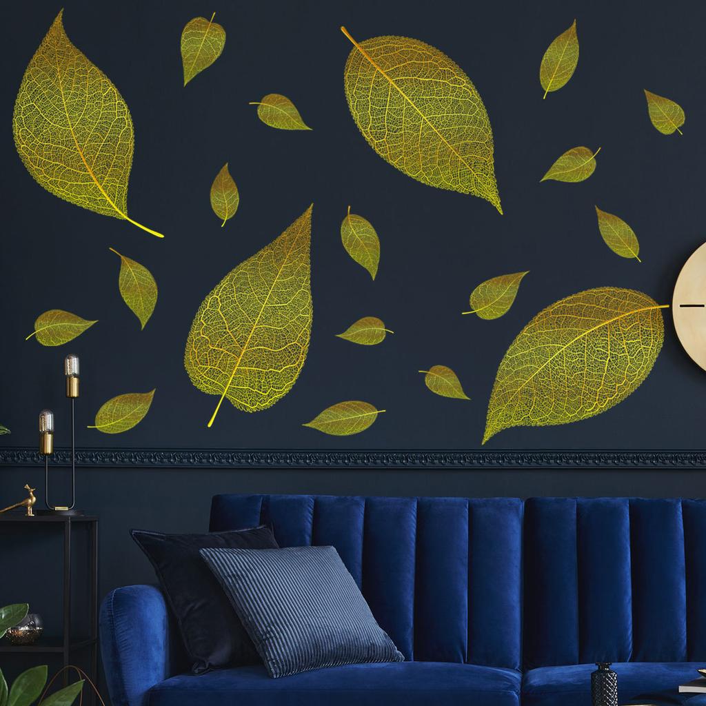 Tj042 Creative Blockbuster Leaf Texture Hot Gold Wall Sticker Decoration Children'S Room Bedroom Background Self-Adhesive Wall Sticker