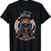 Magical Meowzard_ Enchanting Halloween Wizard Cat T-Shirt,Comfortable Pure Cotton
