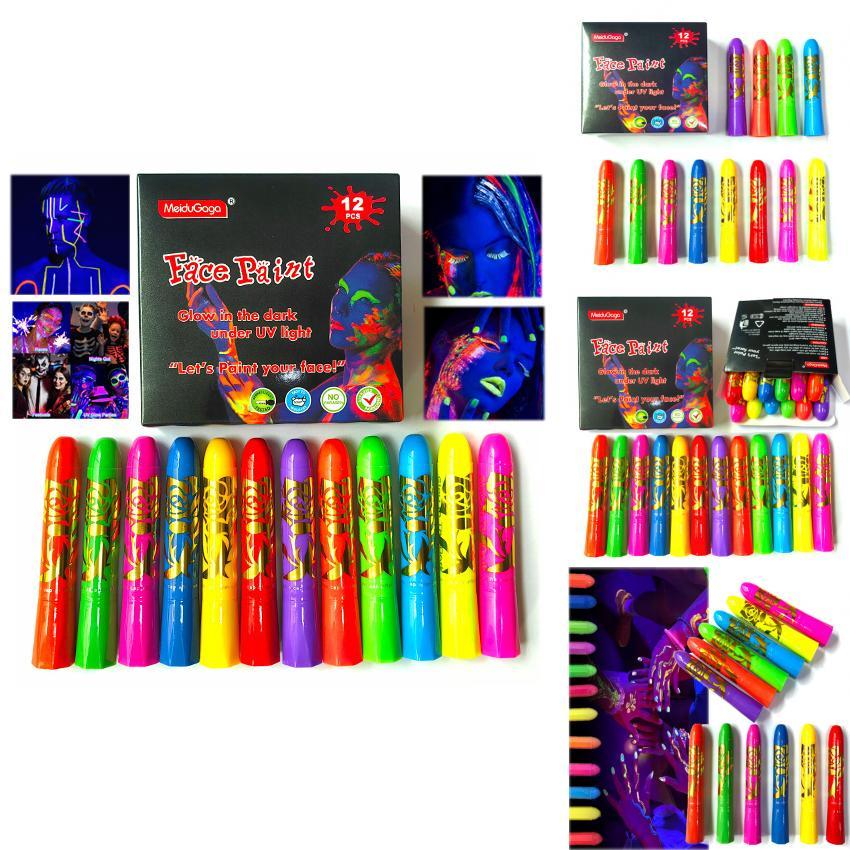 12pcs Noctilucent Human Body Painting Crayon Makeup Pigment For Halloween Costume Parties