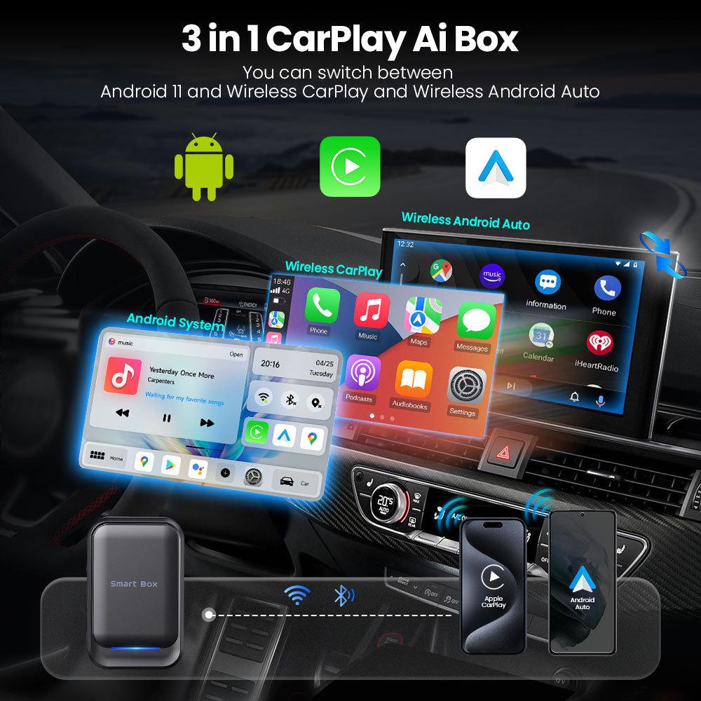 Wireless CarPlay & Android Auto Adapter 4+32G - Compatible with Car Systems for Smart Connectivity
