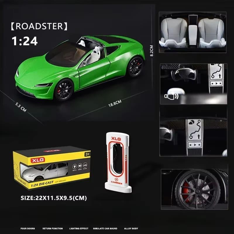 1:24 Alloy Tesla Sports Car Model Die-cast Metal Toy Car Convertible Toy with Charging Pile Boy Gift Collective Home Decoration Collection Ornaments