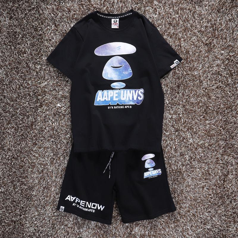 

Ape Head AAP Unisex Trendy 2-Piece Set: Loose Five-Point Pants & Short-Sleeved T-Shirt M чёрный