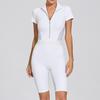 Women's Waist-Hugging Open-Neck Short-Sleeve Mesh Patchwork Yoga Jumpsuit - Fitness Sportswear