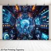 Futuristic Space Ship Scene Tapestry Planet Earth Background Digital Art Wall Hanging for Gaming Room or Living Room Decor