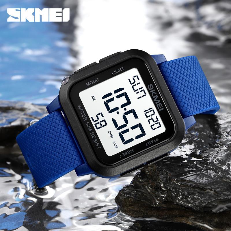 Skmei 1894 Alarm Casual Chronograph Wristwatch for Men Sport Digital LED Square Watch Water Resistant 50 Meters Fashion Watches