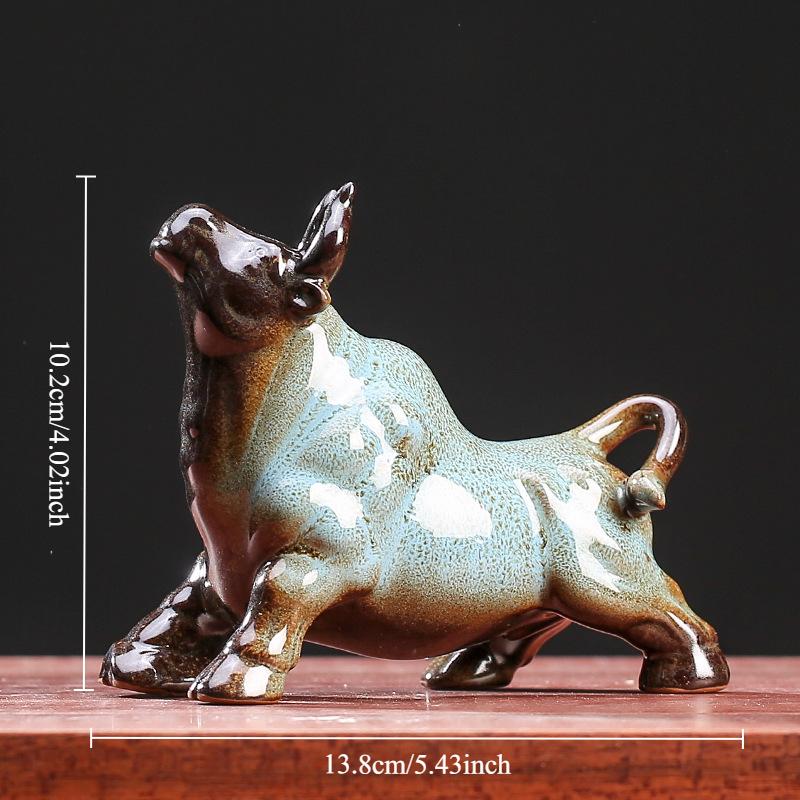 Keramisk Wall Street-tjurstaty Tjurfäktning Bisonoxe Skulptur Heminredning Djurfigur Kontorsskrivbord Feng Shui Prydnader Gåva