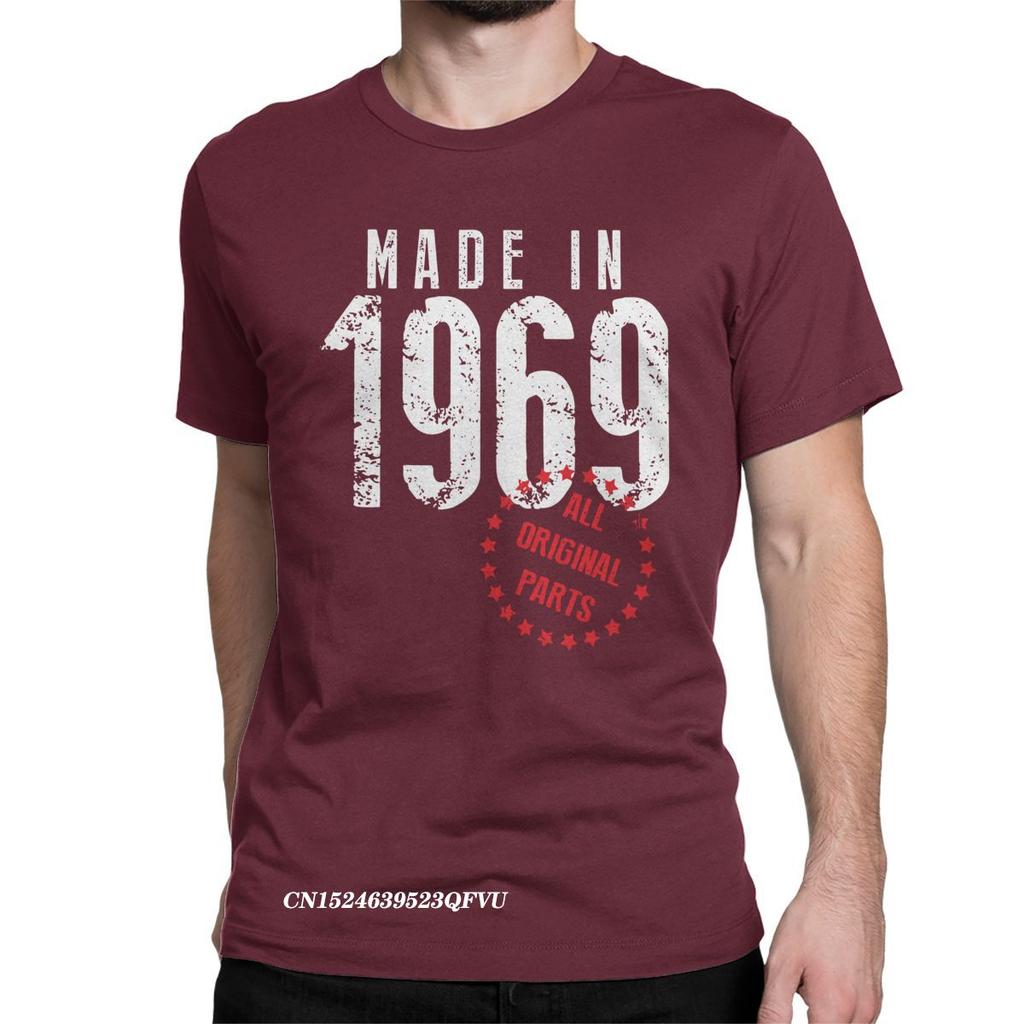 Tillverkad 1969 Alla Originaldelar T-shirt Män Födelsedagspresent Vintage Bomulls T-shirts Rund Hals Harajuku Toppar T-shirts Vuxen Kläder