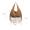 Boho Chic Kordový Střapec Dámská Taška přes Rameno Podzim Velkokapacitní Ručně Vyráběná Jednobarevná Hobo Tote Taška