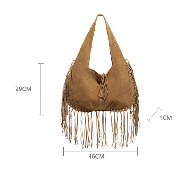 Boho Chic Kordový Střapec Dámská Taška přes Rameno Podzim Velkokapacitní Ručně Vyráběná Jednobarevná Hobo Tote Taška