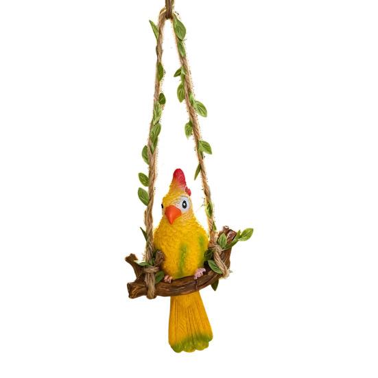 Hanging Parrot Garden Bird Swing Animal Sculpture Statue Resin Tropical Figurine Outdoor жёлтый