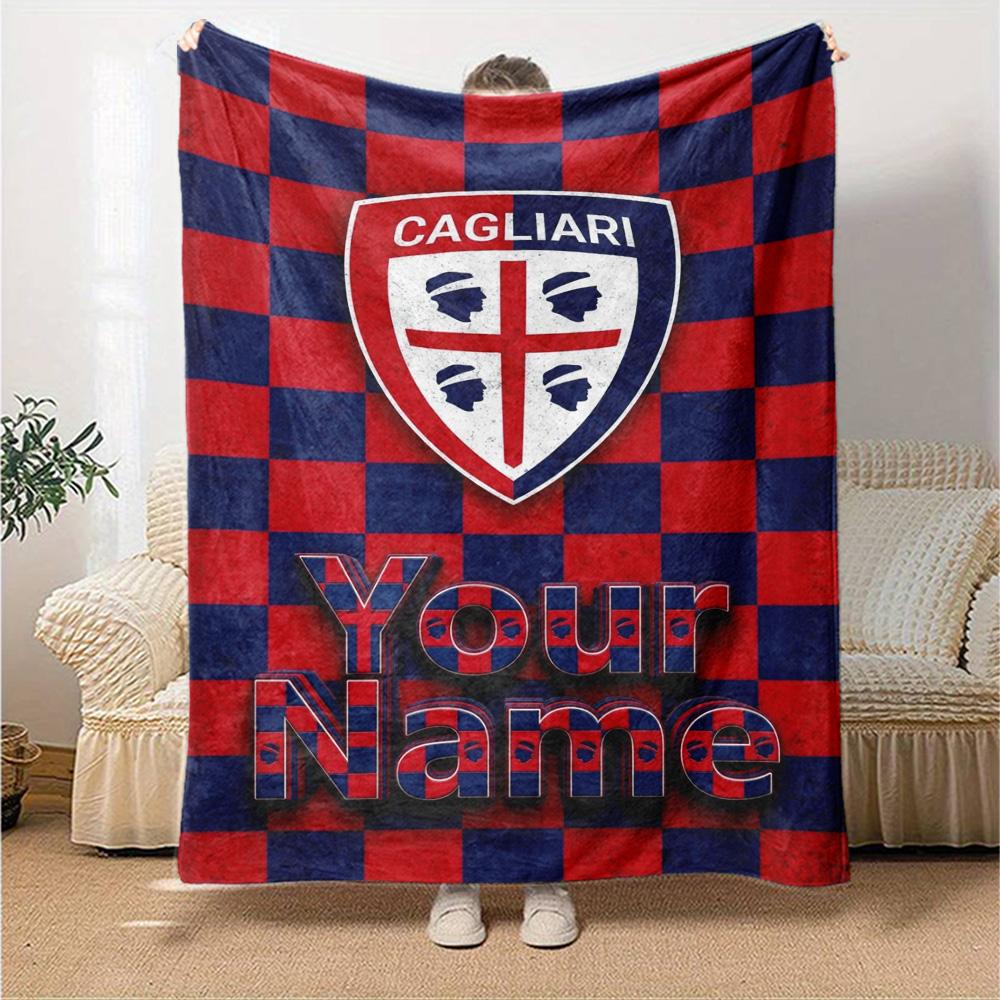 Name Custom Cagliari Calcio Print Flannel Blanket High Quality Warm Comfortable Cover for All Seasons Perfect for Gifts Home Decor