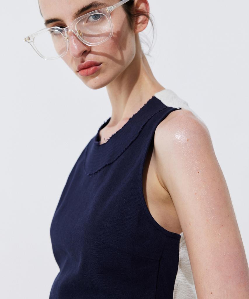 WNDERKAMMER Color-Block Sleeveless Crop Top_Navy