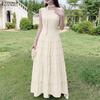 ZANZEA Damen Freizeit Rundhals Sommer Ärmellos Elegant Langes Kleid