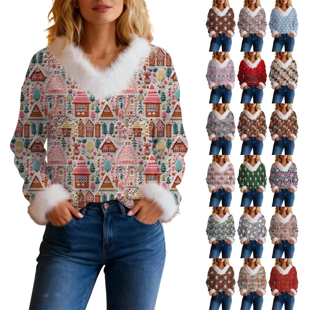 Women's Fashion Sweater Casual Long Sleeve Knit Pullover Printed Top