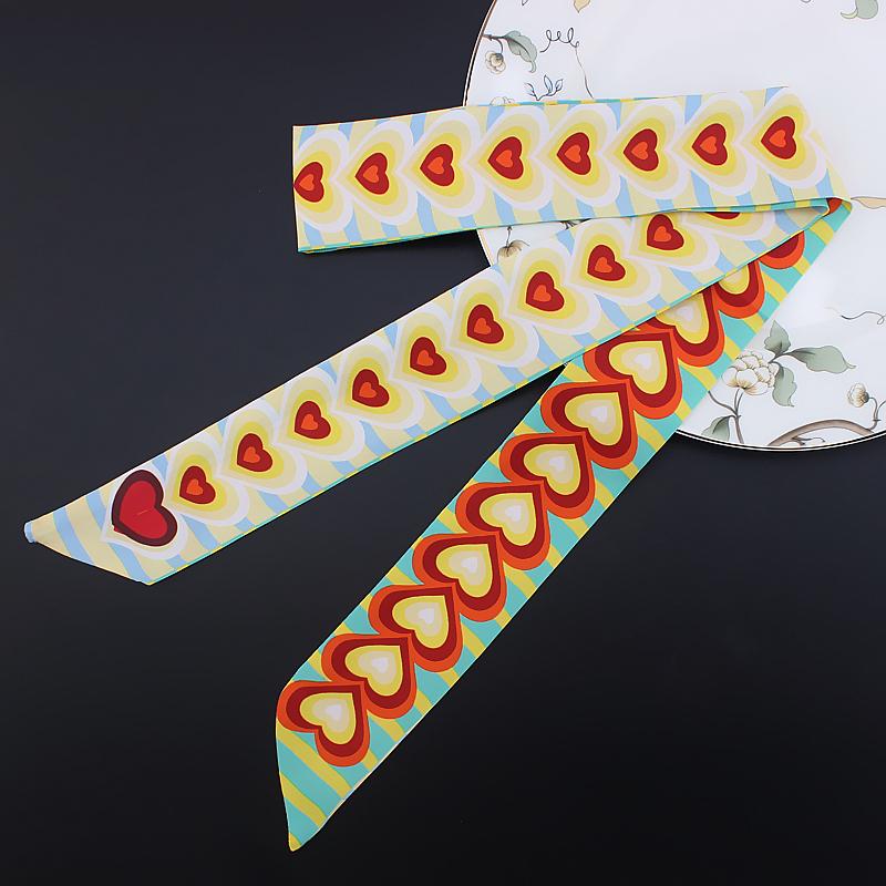 120cm Striped Love Double-layer Simulation Silk Scarf Twill Scarf Small Neck Scarf Tied Hand Small Ribbon Tied Bag Silk scarf