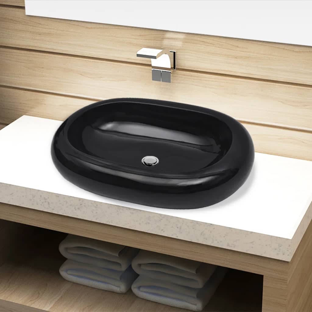 Keramik-Waschbecken Oval Schwarz