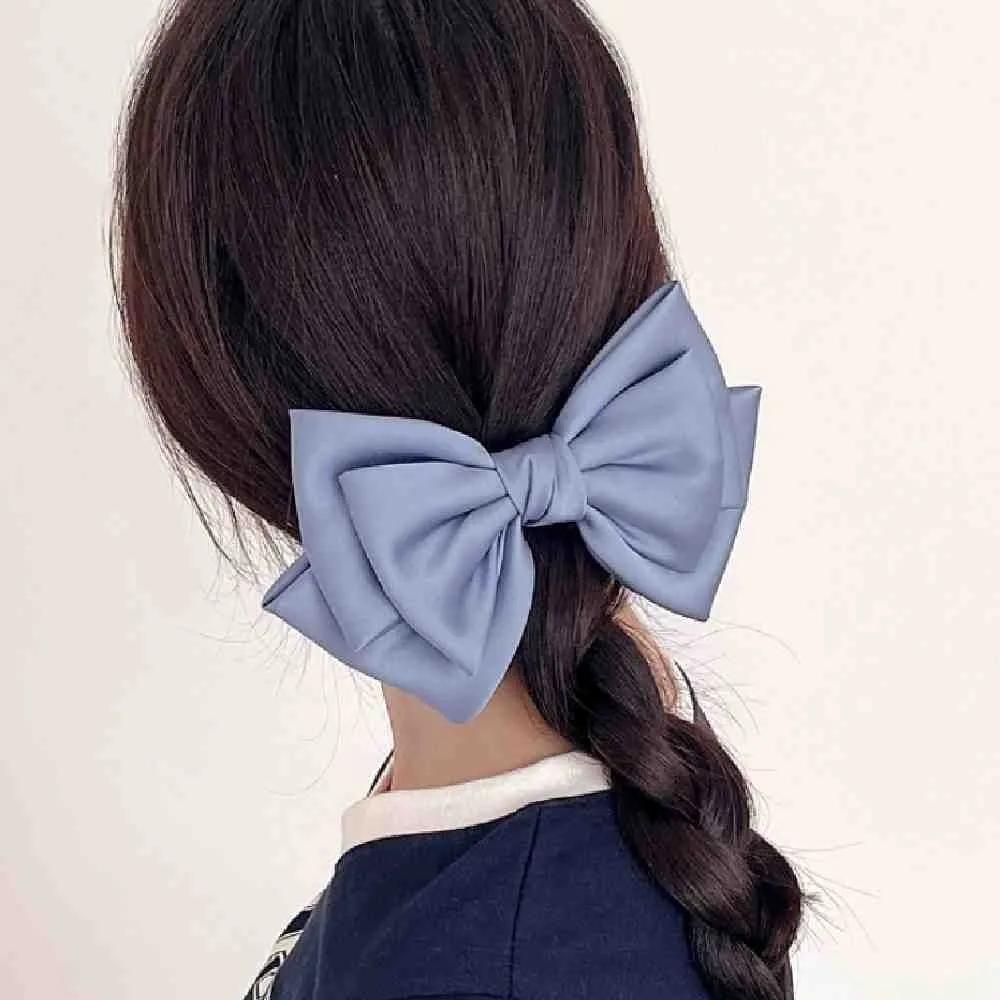 Chamol silk 3-tier ribbon pin blue large ribbon claw clip silk ribbon pin hair claw clip large ribbon pin