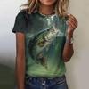 Women's Summer Fashion Casual Loose Plus Size Pattern Fish Print Round Neck Short Sleeved 3D T-shirt Top 6XL