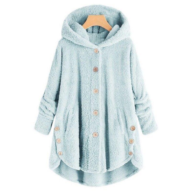 Cozy Women Winter Solid Fluffy Coat Overcoat With Button Jacket And Loose Sweater