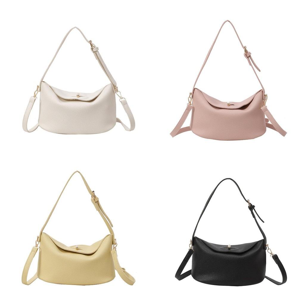 Solid Simple Color Lychee Texture Women Casual Shoulder Bag For Use Daily