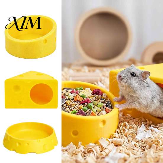 Comfortable Small Pet Shelter Cheese Hamster Hideout, Funny Cave House, Breathable House Food Bowl, Cage Accessory for Gerbils, Guinea Pigs Shaped