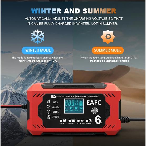 Chargeur de Batterie de Voiture 6A 12V Dispositif de Charge de Batterie de Voiture et de Moto Batterie Plomb-acide Réparation Intelligente Écran LCD