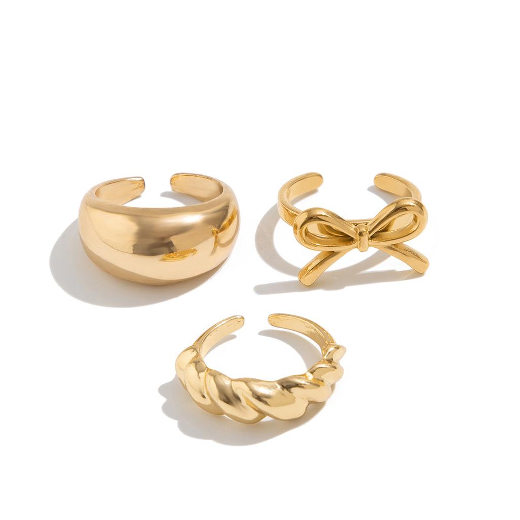 Wind Design Metal Glossy Bow Ring, Geometric Thread Open Ring Index Finger Ring